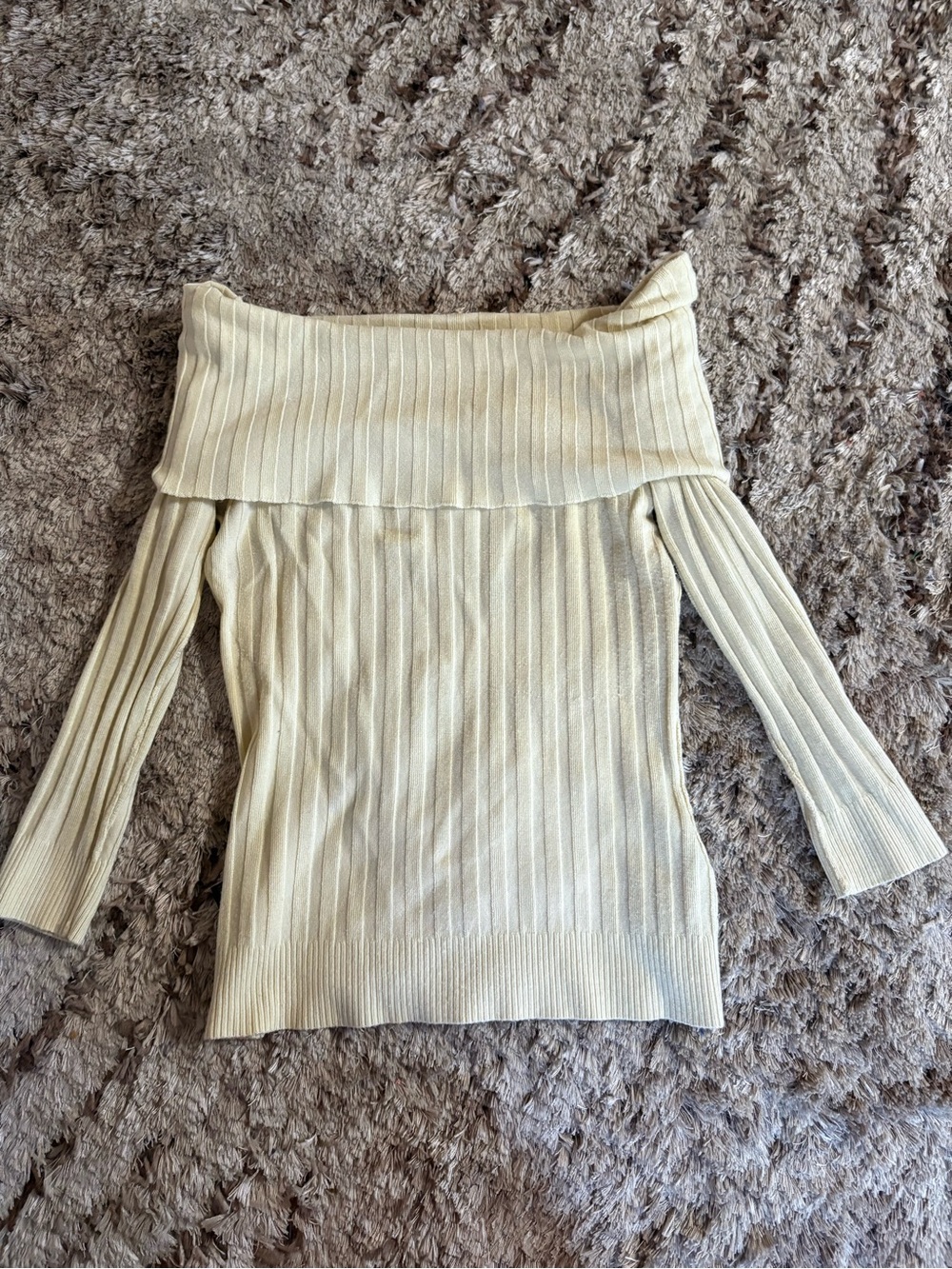 Off-Shoulder Ribbed Knit Sweater Top - yellow
